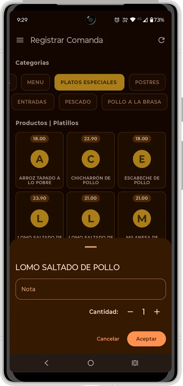 Catálogo de productos para realizar pedidos