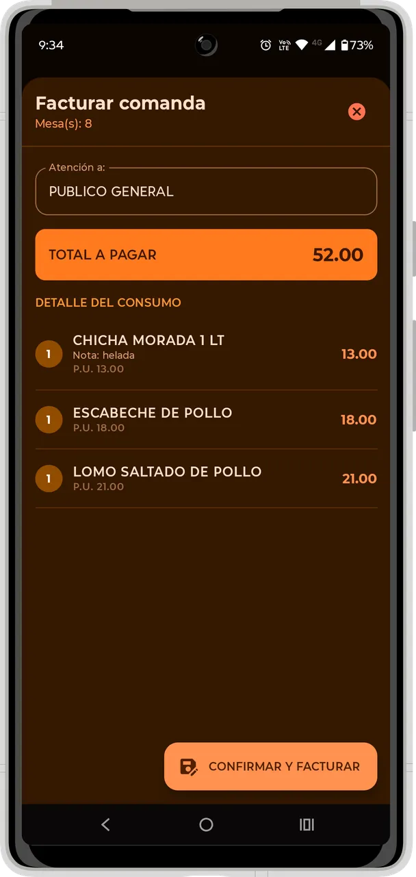 Confirmación y facturación