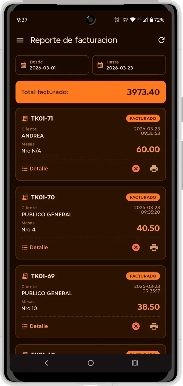 Reporte de facturación